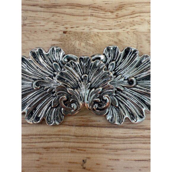 Vintage Lisner Silver-Tone Floral Double Brooch Cloak/Scarf Pin 3.25" Art Deco - Picture 5 of 7